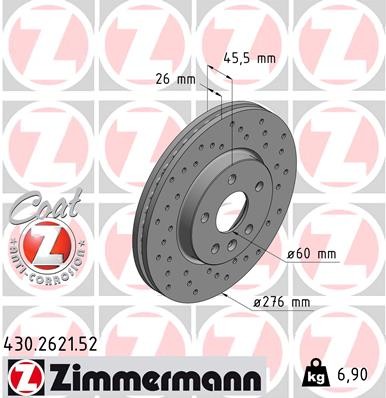 Zimmermann 430.2621.52 Brake Disc for Buick (SGM), Chevrolet, Chevrolet (SGM), Opel