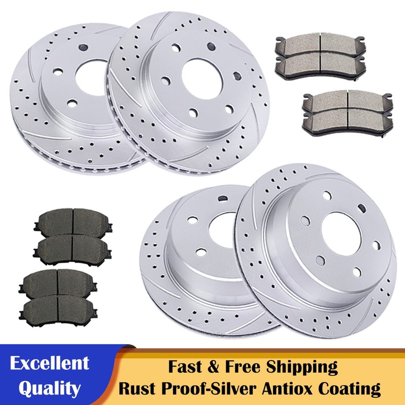 Fit Chevy Silverado GMC Yukon Sierra 1500 Front Rear Drilled Rotors Brakes Pads