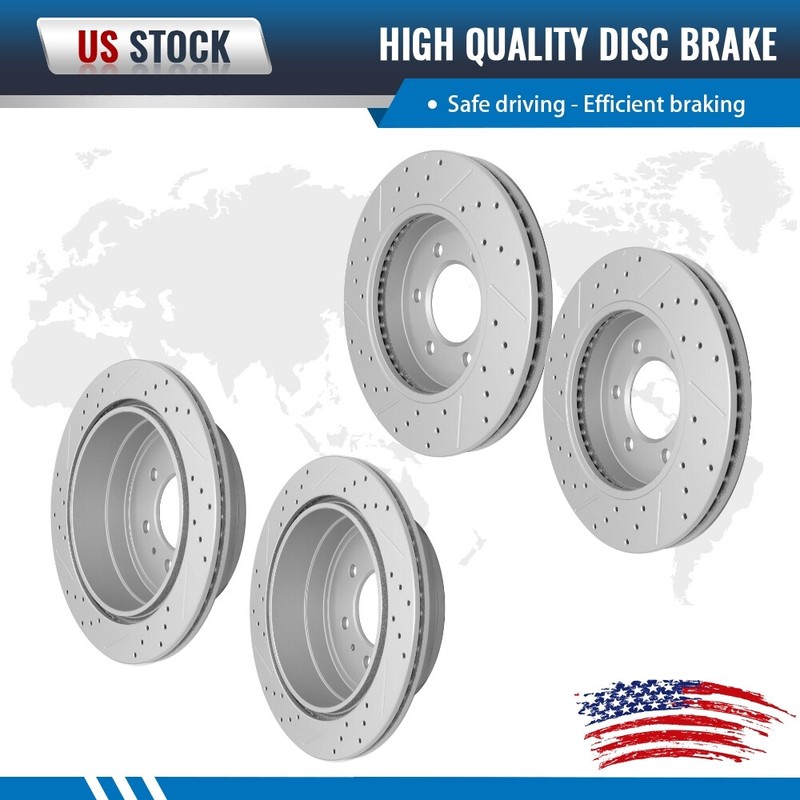 4WD 6-Lug Front Rear Drilled Slotted Brake Rotors for Ford F-150 Lincoln Mark LT