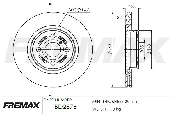 Remax BD-2876 Brake Disc for Toyota