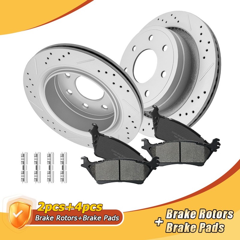 Rear Drilled Disc Brake Rotors & Ceramic Pads for 2012-2014 Ford F-150 W/7 Lugs