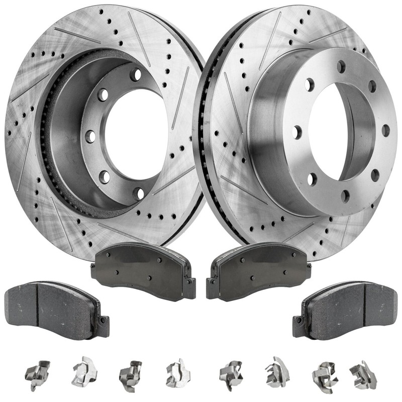 Disc Brake & Pad Kit For 05-12 Ford F-350 Super Duty Front LH RH Cross-drilled