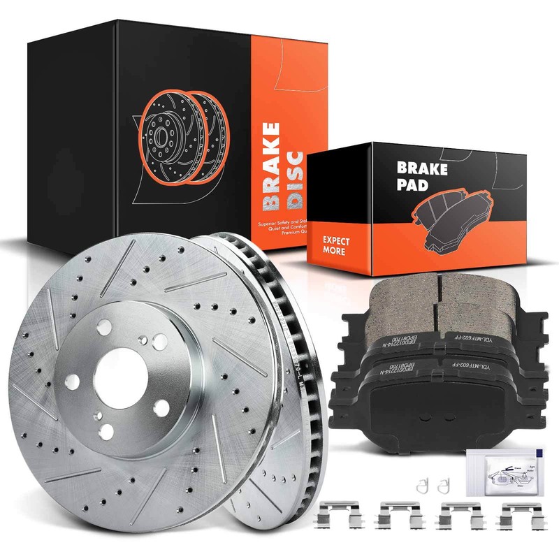 Front Drilled Rotor & Ceramic Brake Pad for Toyota Celica 2000-2005 tC 2005-2010