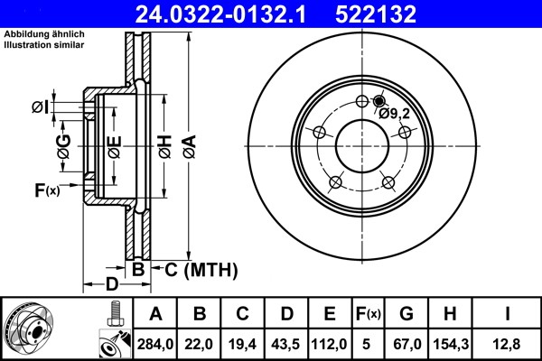 ATE 24.0322-0132.1 Brake Disc for Mercedes-Benz