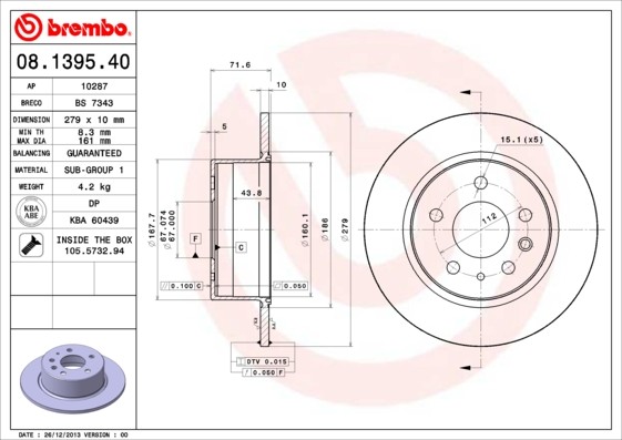 Brembo 08.1395.40 Brake Disc for Mercedes-Benz