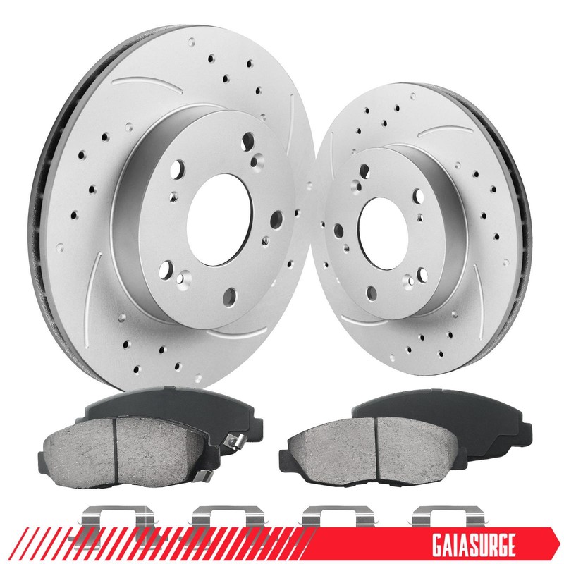 Front Drilled Slotted Rotors + Brake Pads for 2006-2009 2010 2011 Honda Civic