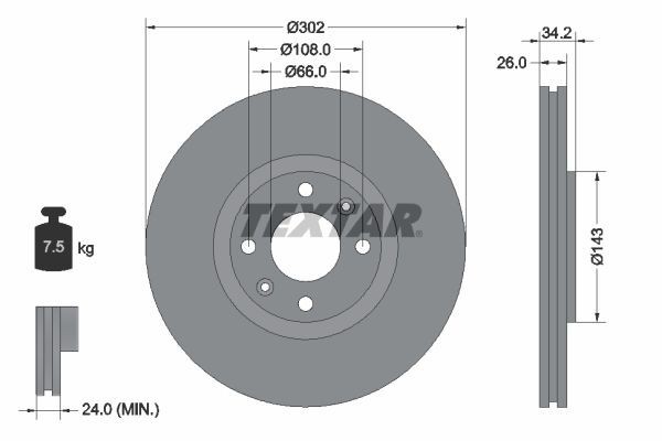 2X Textar 92168503 Front Brake Discs 302mm Vented Fits Citroën Ds Opel Peugeot L
