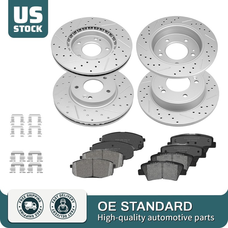 280mm Front 262mm Rear Brake Disc Rotors and Ceramic Pads For 2014-2016 Kia Soul
