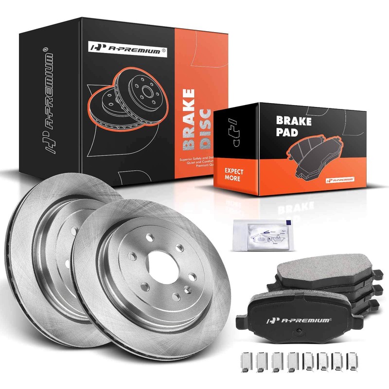 Disc Brake Rotor & Ceramic Brake Pads Rear for Cadillac SRX 10-15 Saab 9-4X 2011