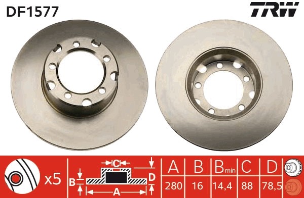 TRW DF1577 Brake Disc for Mercedes Benz
