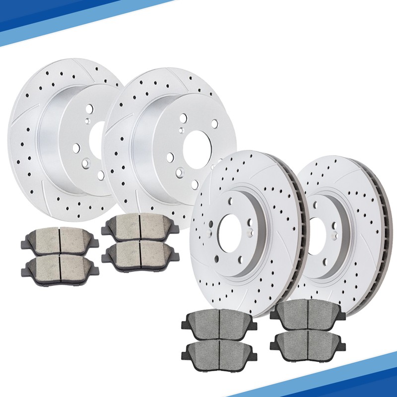 For 2011 – 2015 Hyundai Sonata Kia Optima Front Rear Drilled Rotors Brakes Pads