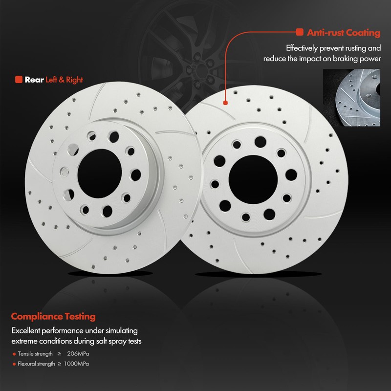 6Pcs Drilled Brake Rotors & Ceramic Brake Pads for Jeep Compass 2017-2022 Rear gallery