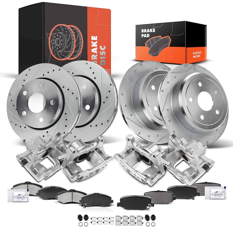 Drilled Brake Rotor & Pads + Brake Caliper for Jeep Wrangler 07-12 Front & Rear