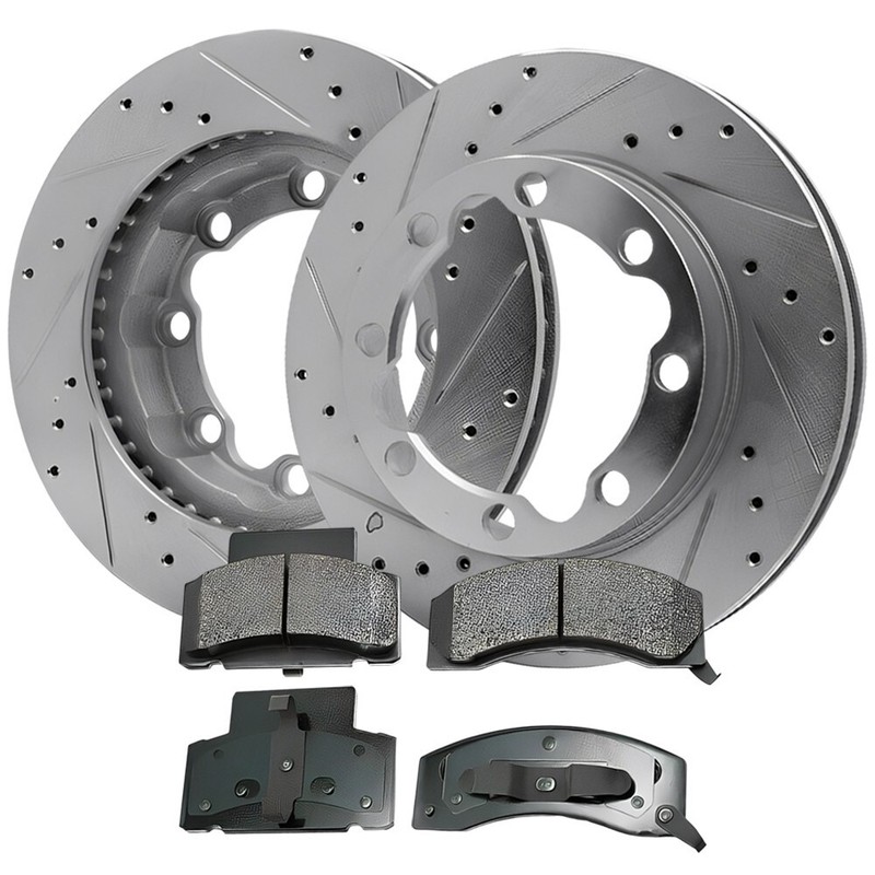 Front Drilled-Slotted Disc Brake Rotors With Pads For Chevrolet K3500 00-90 gallery