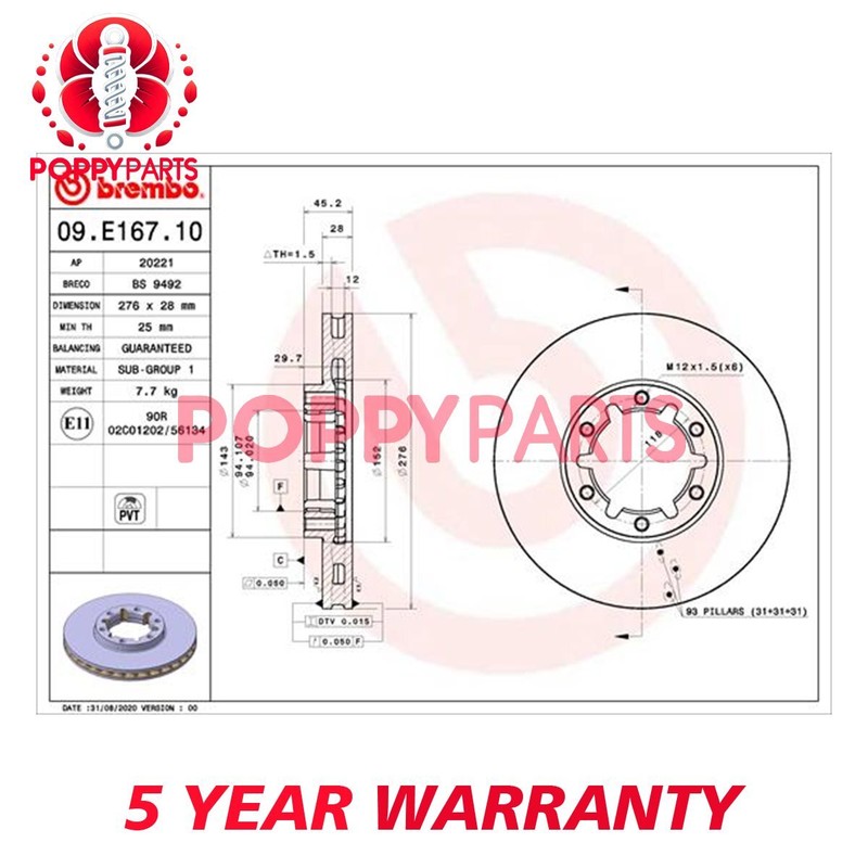 Fits Nissan Cabstar 2006-2013 2.5 D dCi 3.0 Brake Discs Front Poppy 40206LC60A