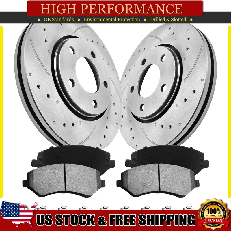 For Town & Country Voyager Caravan Front Drilled Rotors and Ceramic Brake Pads