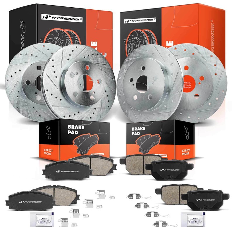A-Premium Front & Rear Drilled Brake Rotor & Ceramic Brake Pad for Lexus CT200h