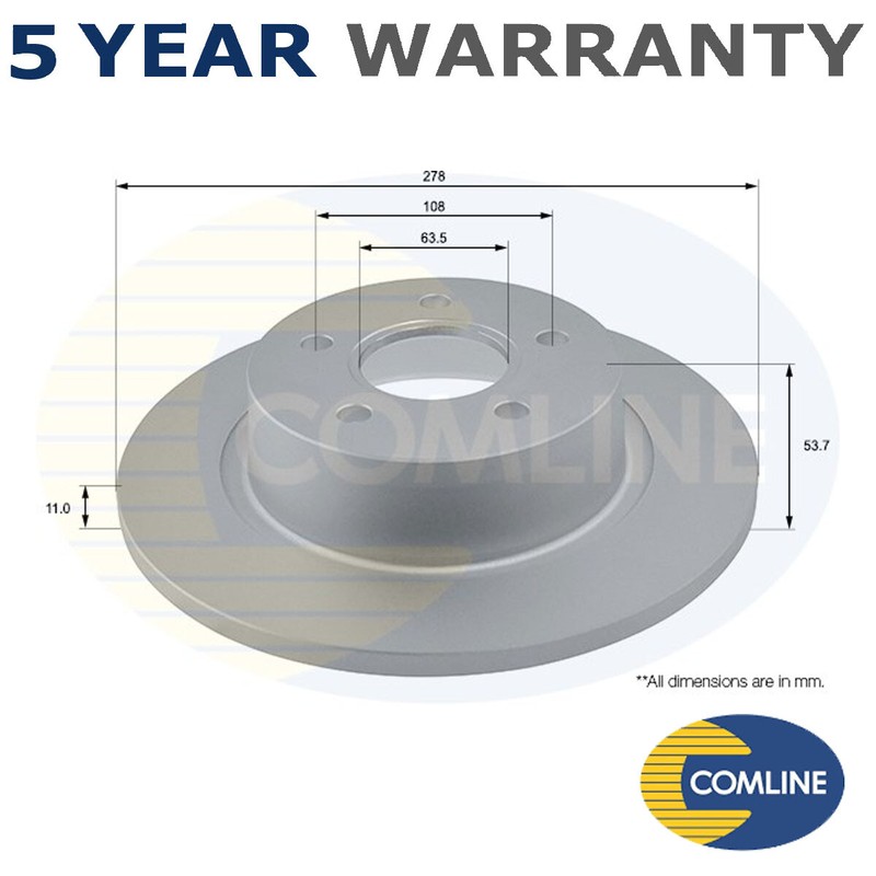 Comline Rear Brake Disc Fits Ford Transit Connect 2002-2013 1.8 D dCi #1