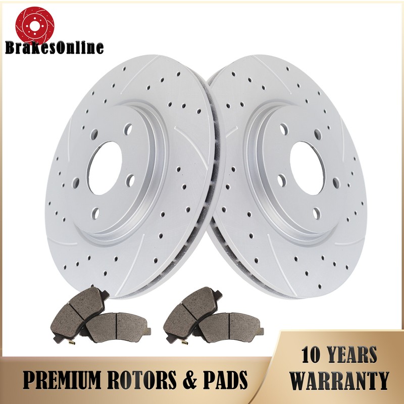Fit for Pontiac G6 2005-2010 296mm Front Brake Rotors Pads Kit Drilled Brakes