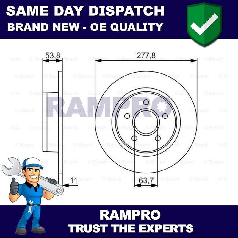 Rampro Rear Brake Disc Fits Ford Transit Connect 2002-2013 1.8 D dCi