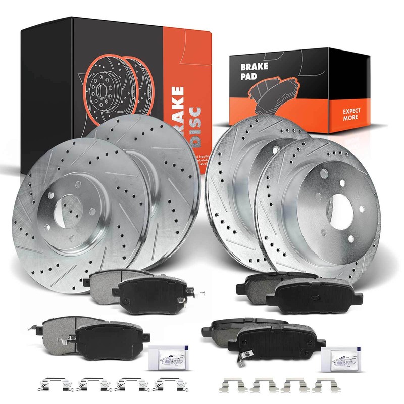 Front & Rear Drilled Brake Rotors & Ceramic Brake Pads for INFINITI FX35 Nissan