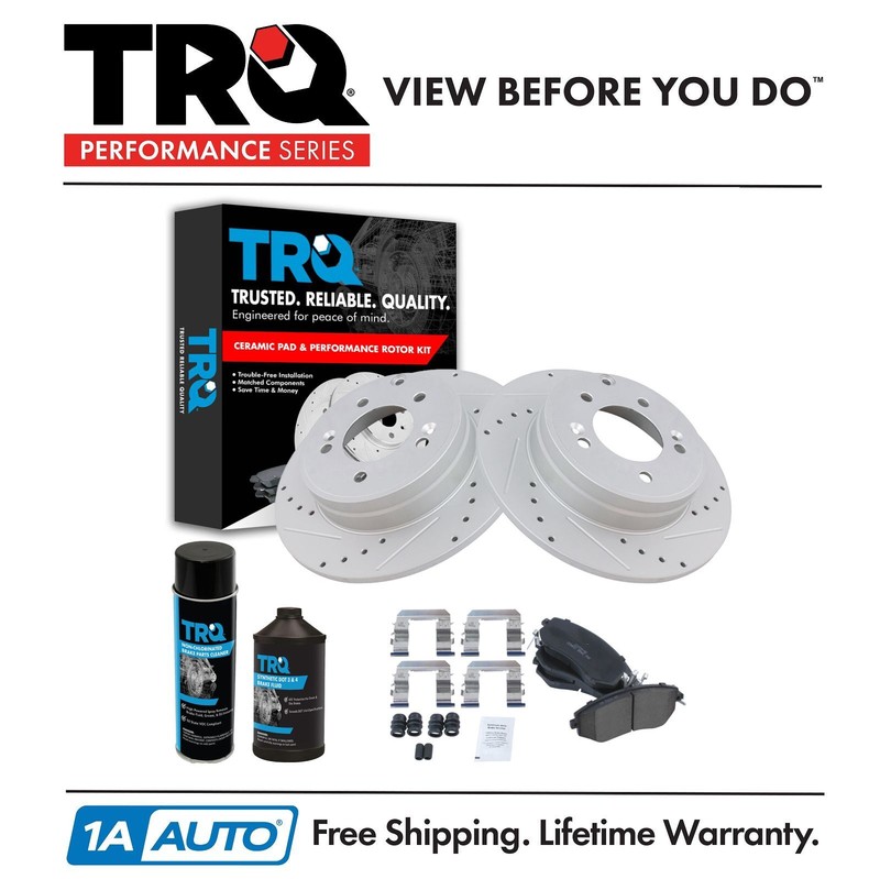 TRQ Rear Ceramic Brake Pad & Performance Rotor Kit w/Chemicals for Azera Sonata