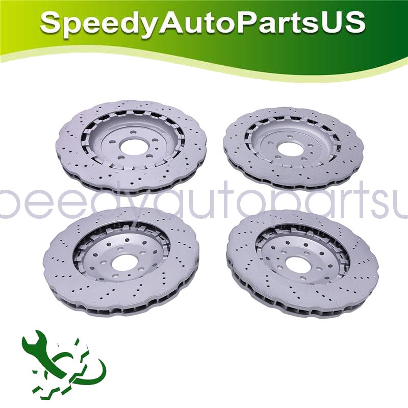 Front & Rear Vented Drilled Dimpled Disc Brake Rotors For RS7 2014 2015 2016