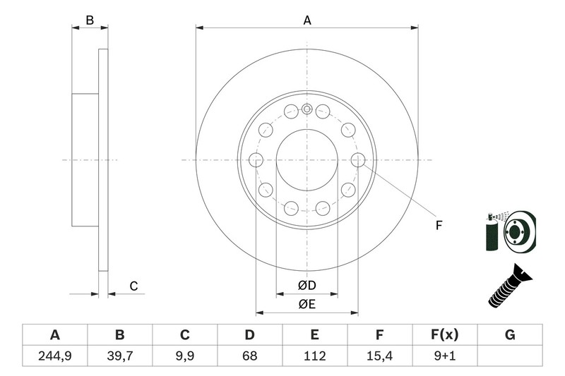 2x Brake Discs Pair Solid Rear 244.9mm 0986478986 Bosch Set 8E0615601P BD883 New gallery