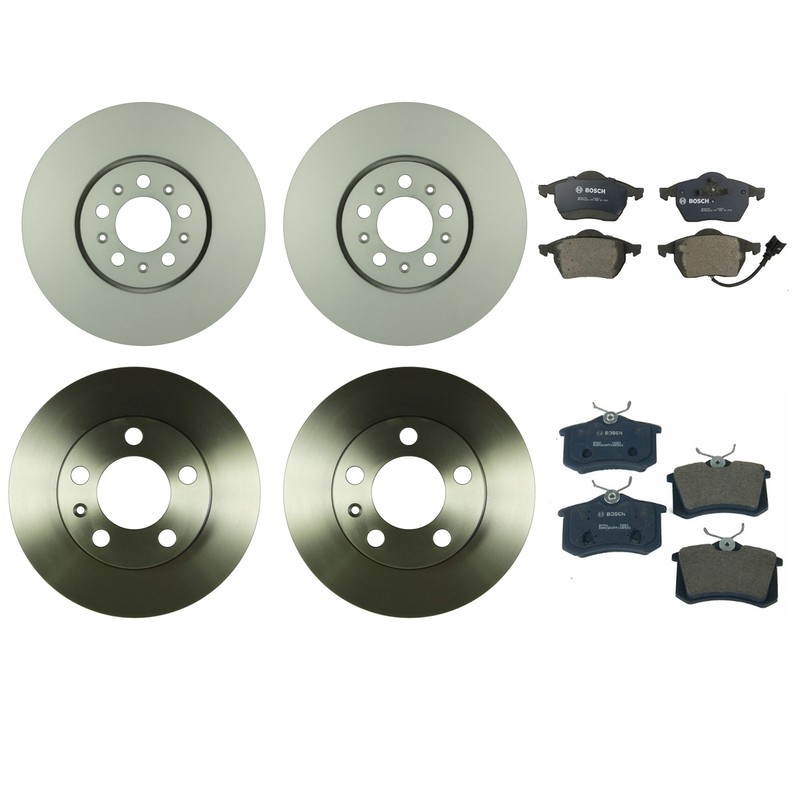 Bosch Disc Brake Pad & Rotor Kit Front & Rear 288mm/232mm Semi-Met For VW