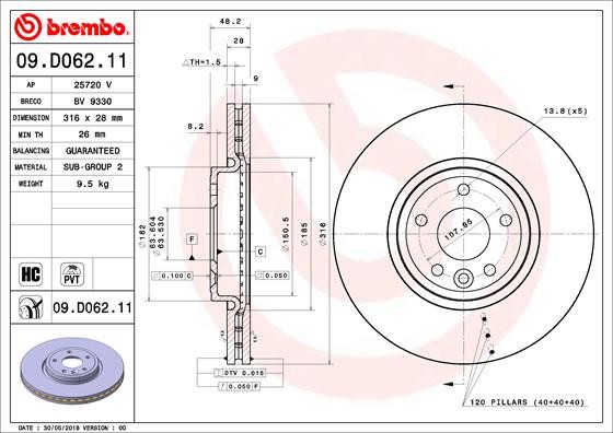 Brembo 09.D062.11 Brake Disc for Jaguar