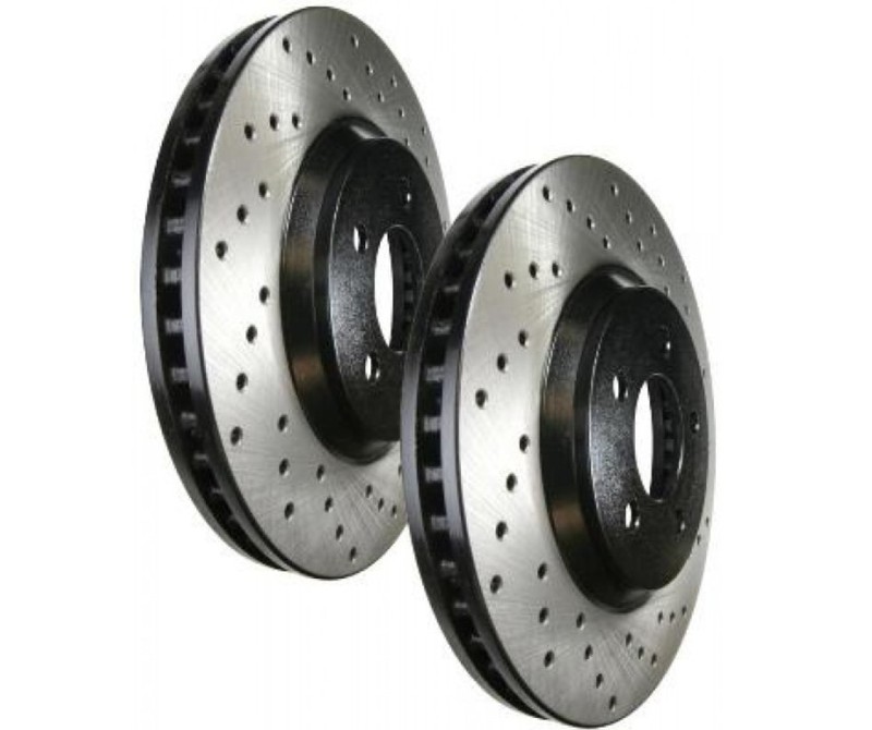 StopTech 128.47018L + 128.47018R Sport Cross Drilled Brake Rotors – Front Set