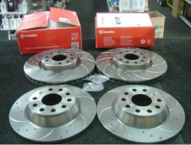 FOR VW GOLF R MK7 2.0 FRONT REAR BREMBO DRILLED GROOVED BRAKE DISCS 340MM 310MM