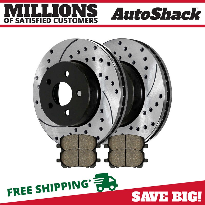 Front Drilled Slotted Brake Rotors Black & Pads for Toyota Corolla Matrix 1.8L