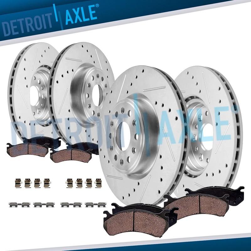 Front Rear Drilled Brake Rotors and Ceramic Brake Pads for 2019 – 2023 Ram 1500