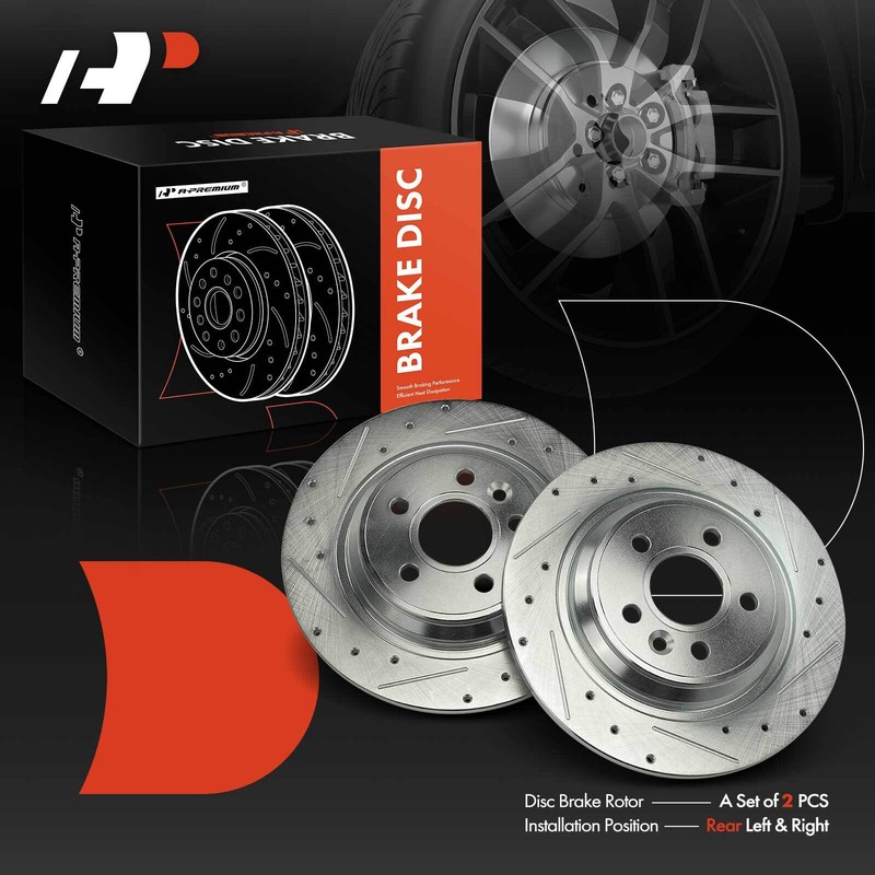 2x Rear Driver & Passenger Side Drilled Brake Rotors for Volvo S60 S80 V60 XC70 gallery
