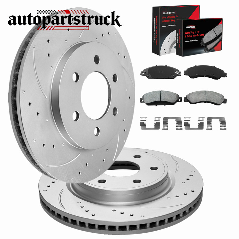 Front Drilled Rotors Brake Pad Kit for 2005-2007 Chevy Silverado GMC Sierra 1500