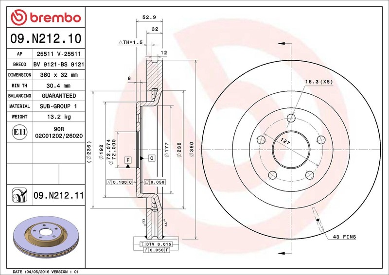X2 PCS L&R SIDES BRAKE DISC 09.N212.11 gallery