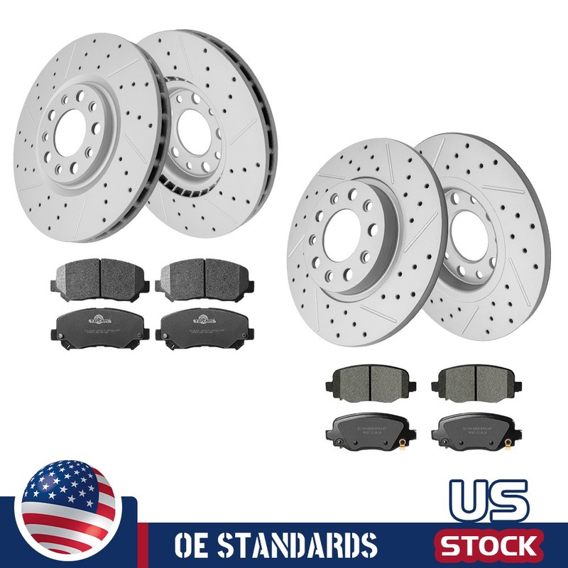 For 2015 – 2017 Chrysler 200 Front Rear Drilled Disc Rotors Ceramic Brake Pads