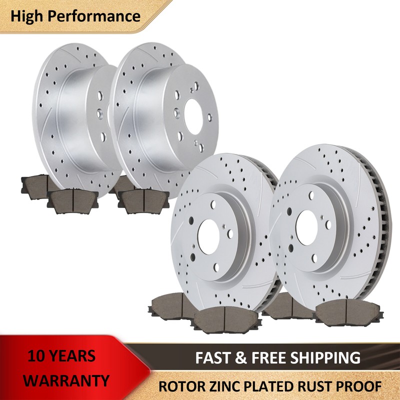 296mm Front 281mm Rear Brake Rotors & Ceramic Pads for 2006 -2018 Toyota Rav4