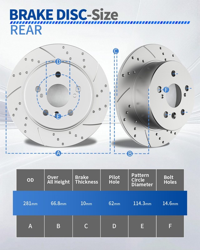 281mm Rear Brake Rotors + Pads Kit for Toyota Camry 2007-2011 Drilled Brakes gallery
