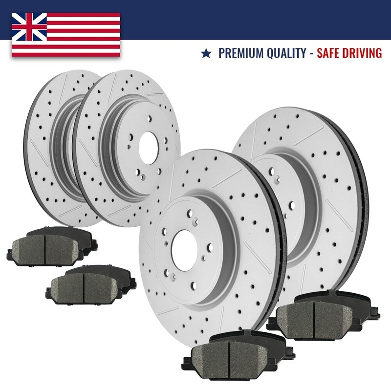 Front and Rear Drilled Disc Brake Rotors & Ceramic Pads Kit For 17-22 Honda CR-V
