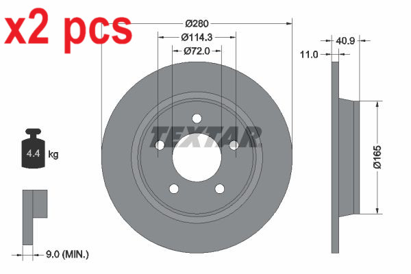 X2 PCS L&R SIDES REAR FITS MAZDA 3 SALOON 2.0 BRAKE DISC 92130600 TEXTAR