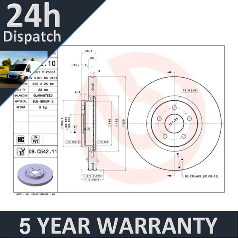 Fits Ford Kuga Transit Connect Focus Tourneo + Other Models PV Front Brake Disc gallery