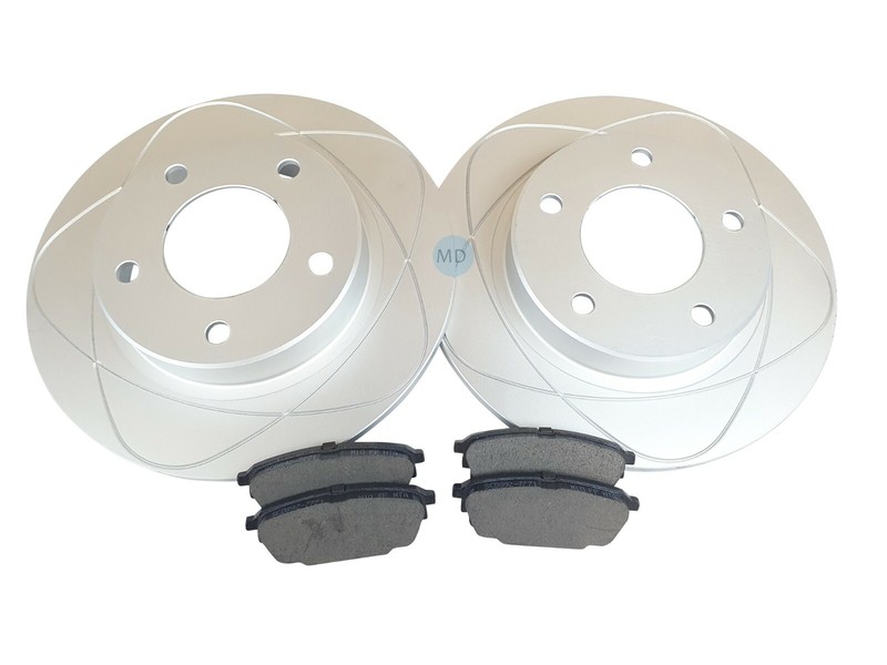 Premium Slotted Rear Disc Brake Rotors & Pads Fits Mazda Protege, Protege5 261mm