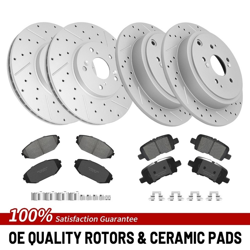 11.81″Front 12.32″Rear Drilled Brake Rotors Ceramic Pads For 2001-2002 Acura MDX