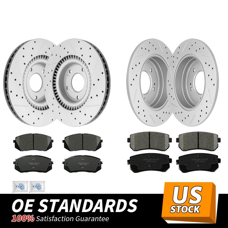 Front Rear Disc Rotors Ceramic Brake Pad for Kia Cadenza w/ Manual Parking Brake