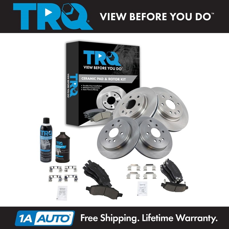 TRQ Brake Rotor & Premium Posi Ceramic Pad Front & Rear Kit w/Chemicals for GM