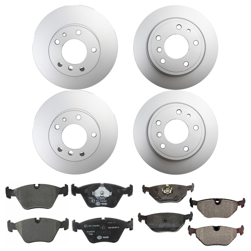 Hella Front & Rear Rotor Low-Met Disc Brake Pad Kit for BMW E34 525i Base 88-95