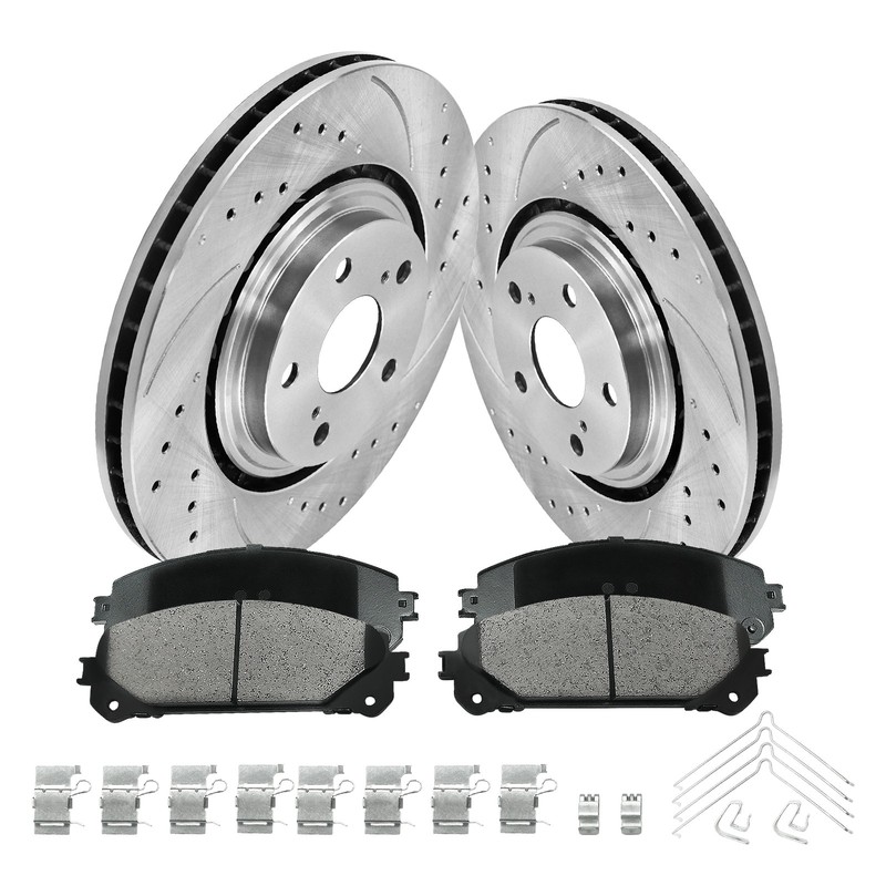 Front Drilled Rotors Ceramic Brake Pads for Toyota Highlander Sienna Lexus RX350