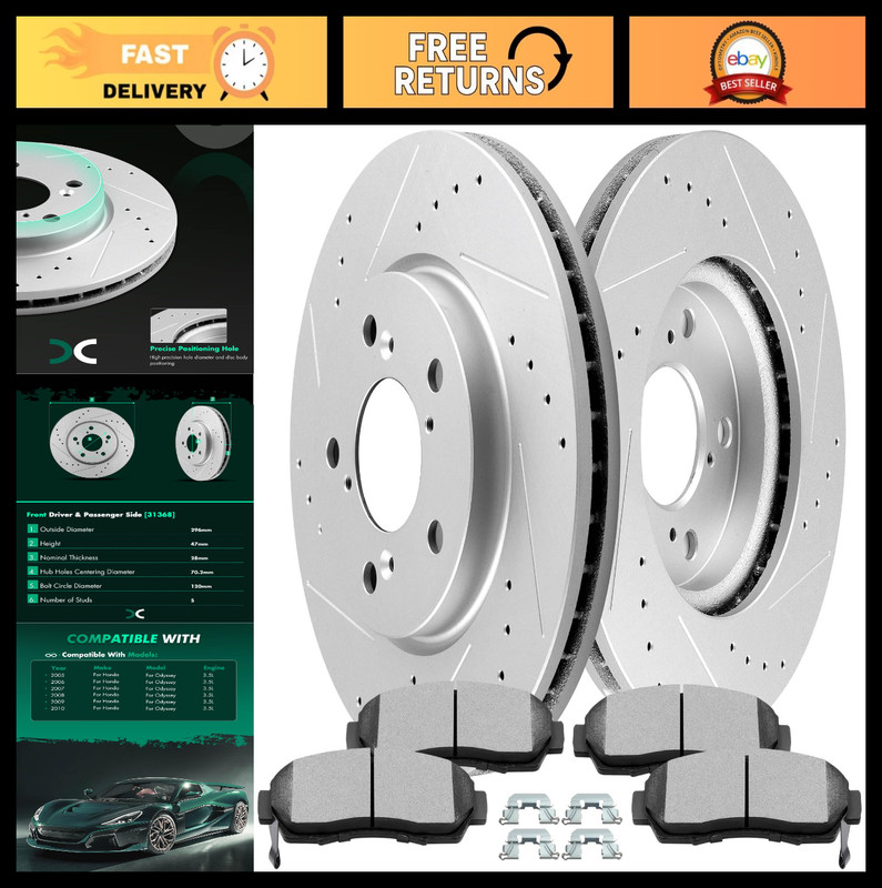 Front Brake Kit with Rotors & Ceramic Pads for 2005-2010 Honda Odyssey – High Pe
